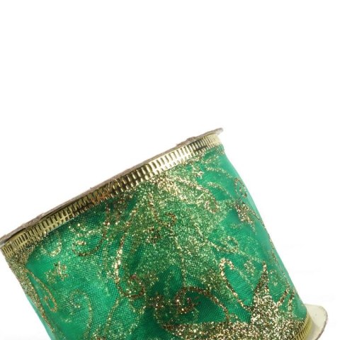 Wstążka dekoracyjna 6.5 cm na szpuli zielona