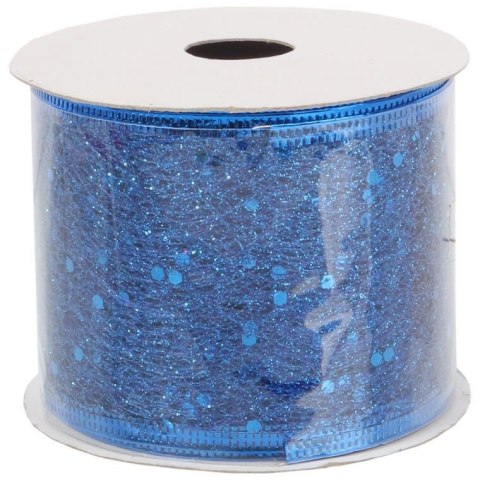 Wstążka dekoracyjna 7 cm na szpuli niebieska