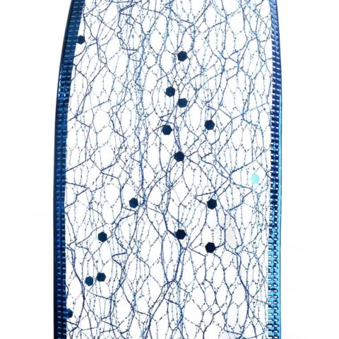 Wstążka dekoracyjna 7 cm na szpuli niebieska