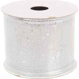 Wstążka dekoracyjna 7 cm na szpuli srebrna