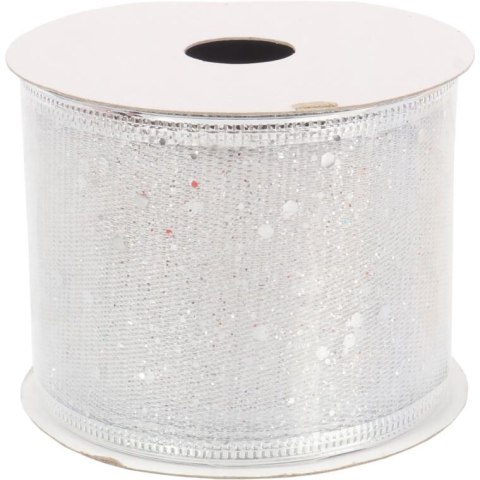 Wstążka dekoracyjna 7 cm na szpuli srebrna