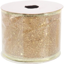 Wstążka dekoracyjna 7 cm na szpuli złota