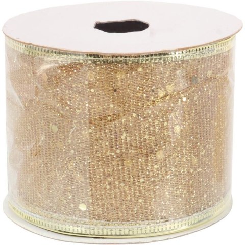 Wstążka dekoracyjna 7 cm na szpuli złota