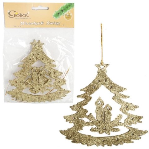 ZAWIESZKA DEKORACYJNA CHOINKA BROKATOWA 11 CM ZŁOTA