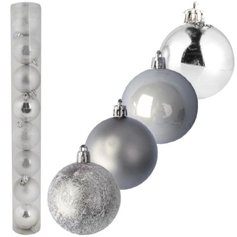 ZESTAW 8 BOMBEK PLASTIKOWYCH 6 CM SREBRNE