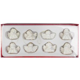 Zawieszki na choinkę Białe Aniołki - 8 sztuk, Polirezyna, 3.5x5 cm, Przeznaczone do Dekoracji Świątecznej