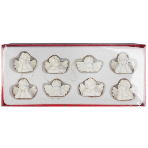 Zawieszki na choinkę Białe Aniołki - 8 sztuk, Polirezyna, 3.5x5 cm, Przeznaczone do Dekoracji Świątecznej