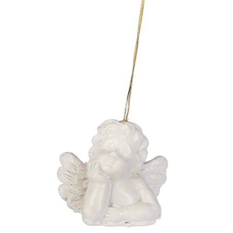 Zawieszki na choinkę Białe Aniołki - 8 sztuk, Polirezyna, 3.5x5 cm, Przeznaczone do Dekoracji Świątecznej