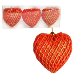 Zestaw 3 Pomarańczowych Zawieszek Świątecznych w Kształcie Serc