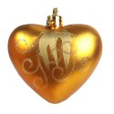 Zestaw 3 Złotych Bombek Plastikowych w Kształcie Serc z Brokatowym Dekorem, 7 cm
