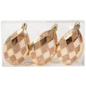 Zestaw 3 Złotych Bombek w Kształcie Kropli, 9 cm, z Brokatowym Dekorem