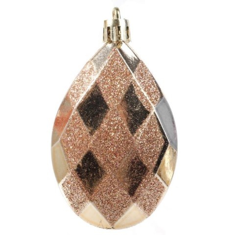 Zestaw 3 Złotych Bombek w Kształcie Kropli, 9 cm, z Brokatowym Dekorem