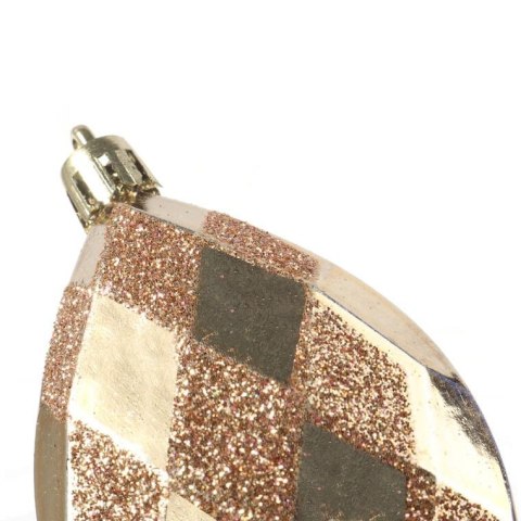 Zestaw 3 Złotych Bombek w Kształcie Kropli, 9 cm, z Brokatowym Dekorem