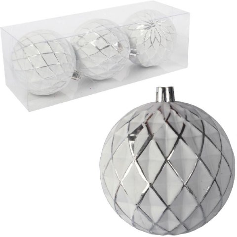 Zestaw 3 bombek plastikowych z dekorem 8 cm białe