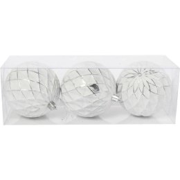 Zestaw 3 bombek plastikowych z dekorem 8 cm białe