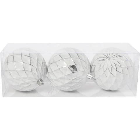 Zestaw 3 bombek plastikowych z dekorem 8 cm białe