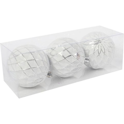 Zestaw 3 bombek plastikowych z dekorem 8 cm białe