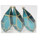 Zestaw 3 plastikowych bombek w kształcie diamentów w odcieniu turkusowym z złotym brokatem, 13 cm