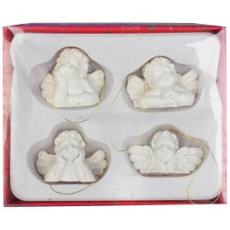 Zestaw 4 Białych Zawieszek Aniołków z Polirezynu 3.5x5 cm - Dekoracja Bożonarodzeniowa