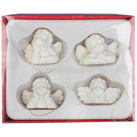 Zestaw 4 Białych Zawieszek Aniołków z Polirezynu 3.5x5 cm - Dekoracja Bożonarodzeniowa