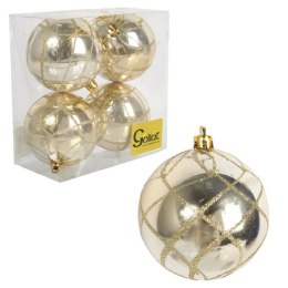 Zestaw 4 Plastikowych Bombek Bożonarodzeniowych 8cm - Złote z Brokatowym Dekorem