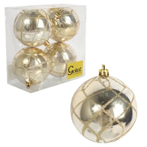 Zestaw 4 Plastikowych Bombek Bożonarodzeniowych 8cm - Złote z Brokatowym Dekorem
