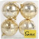 Zestaw 4 Plastikowych Bombek Bożonarodzeniowych 8cm - Złote z Brokatowym Dekorem