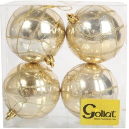 Zestaw 4 Plastikowych Bombek Bożonarodzeniowych 8cm - Złote z Brokatowym Dekorem