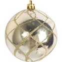 Zestaw 4 Plastikowych Bombek Bożonarodzeniowych 8cm - Złote z Brokatowym Dekorem