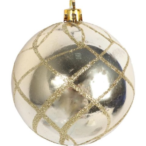 Zestaw 4 Plastikowych Bombek Bożonarodzeniowych 8cm - Złote z Brokatowym Dekorem