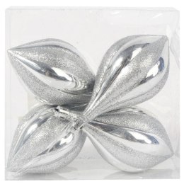 Zestaw 4 Srebrnych Bombek Bożonarodzeniowych z Brokatem, Plastikowych, 13 cm
