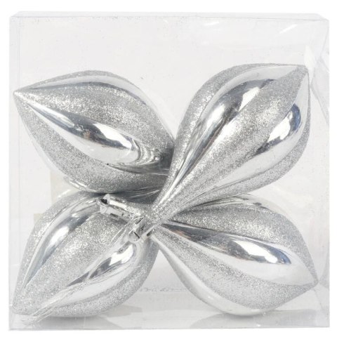 Zestaw 4 Srebrnych Bombek Bożonarodzeniowych z Brokatem, Plastikowych, 13 cm