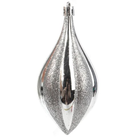 Zestaw 4 Srebrnych Bombek Bożonarodzeniowych z Brokatem, Plastikowych, 13 cm