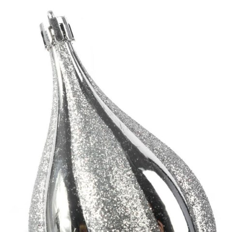 Zestaw 4 Srebrnych Bombek Bożonarodzeniowych z Brokatem, Plastikowych, 13 cm