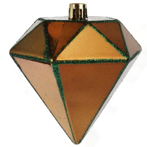 Zestaw 4 Złotych Bombek Plastikowych w Kształcie Diamentów z Zielonym Brokatem, 10 cm