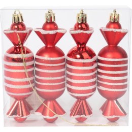 Zestaw 4 bombek plastikowych - cukierki czerwone 12.5 cm