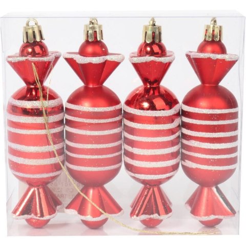 Zestaw 4 bombek plastikowych - cukierki czerwone 12.5 cm