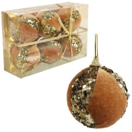 Zestaw 6 Aksamitnych, Złotych Bombek z Cekinami 7 cm - Bombki Plastikowe na Choinkę