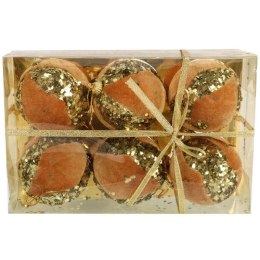 Zestaw 6 Aksamitnych, Złotych Bombek z Cekinami 7 cm - Bombki Plastikowe na Choinkę