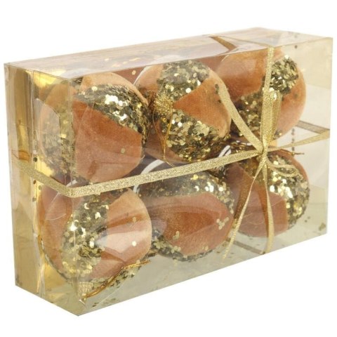 Zestaw 6 Aksamitnych, Złotych Bombek z Cekinami 7 cm - Bombki Plastikowe na Choinkę