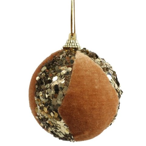 Zestaw 6 Aksamitnych, Złotych Bombek z Cekinami 7 cm - Bombki Plastikowe na Choinkę