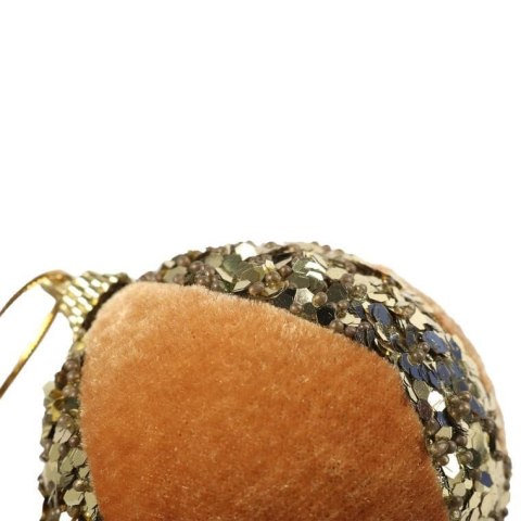 Zestaw 6 Aksamitnych, Złotych Bombek z Cekinami 7 cm - Bombki Plastikowe na Choinkę