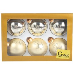 Zestaw 6 Eleganckich Bombek Szklanych w Odcieniu Kremowym z Srebrnym Brokatem 8cm