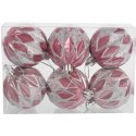 Zestaw 6 Eleganckich, Plastikowych Bombek Bożonarodzeniowych 6 cm - Kolor Różowy