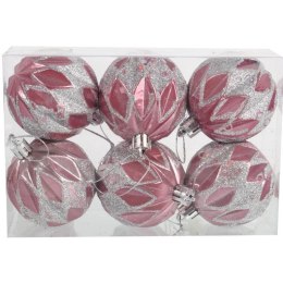 Zestaw 6 Eleganckich, Plastikowych Bombek Bożonarodzeniowych 6 cm - Kolor Różowy