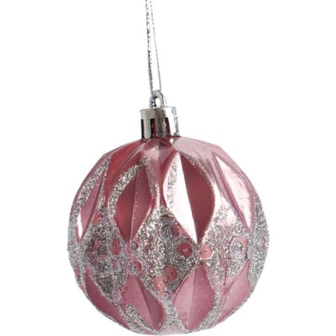 Zestaw 6 Eleganckich, Plastikowych Bombek Bożonarodzeniowych 6 cm - Kolor Różowy