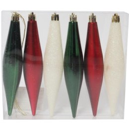 Zestaw 6 Eleganckich Plastikowych Bombek-Sopli 15 cm do Dekoracji Świątecznej