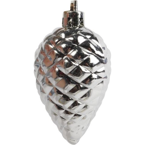 Zestaw 6 Srebrnych Bombek Choinowych w Kształcie Szyszek - Mix Mat i Połysk, Plastikowe