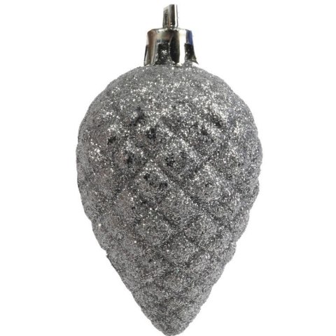 Zestaw 6 Srebrnych Bombek Choinowych w Kształcie Szyszek - Mix Mat i Połysk, Plastikowe