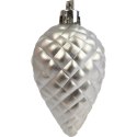 Zestaw 6 Srebrnych Bombek Choinowych w Kształcie Szyszek - Mix Mat i Połysk, Plastikowe
